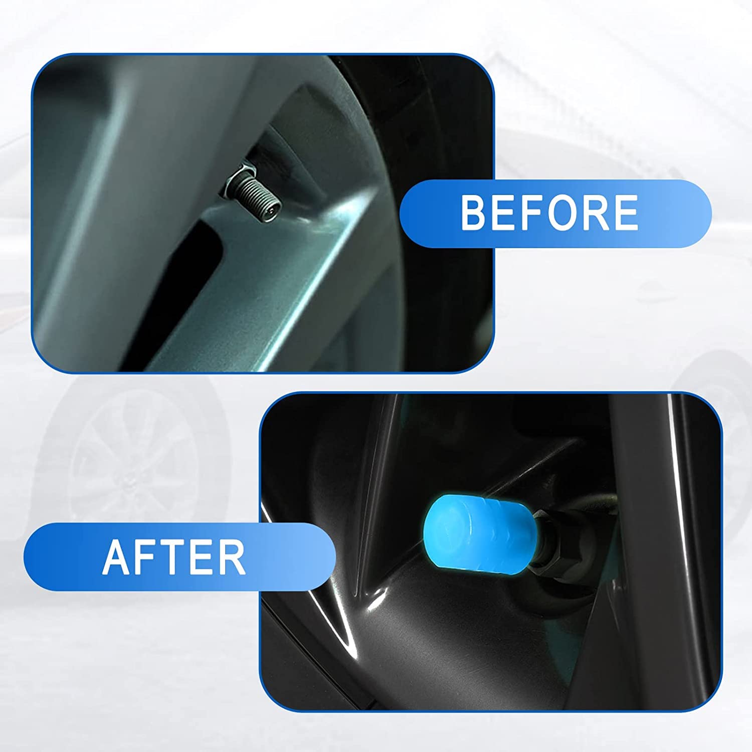 Careflection || Luminous Wheels Cap Tire Valve Stem, Glow Luminous at Night, Air Caps Cover Fluorescent, Illuminated Auto Car Wheel Valve Stem Caps Cover for SUV, Motorcycles, Truck (8 PCS, Blue)