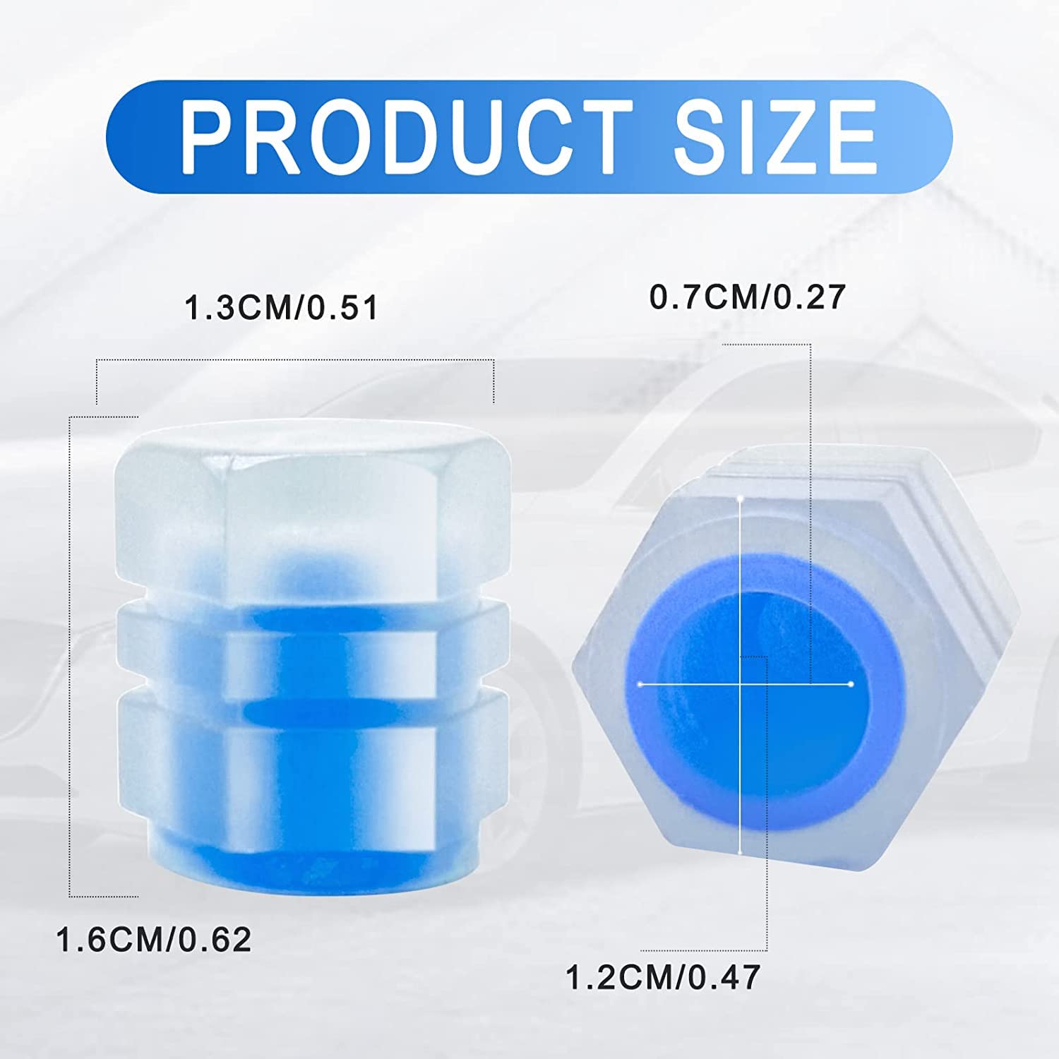 Careflection || Luminous Wheels Cap Tire Valve Stem, Glow Luminous at Night, Air Caps Cover Fluorescent, Illuminated Auto Car Wheel Valve Stem Caps Cover for SUV, Motorcycles, Truck (8 PCS, Blue)