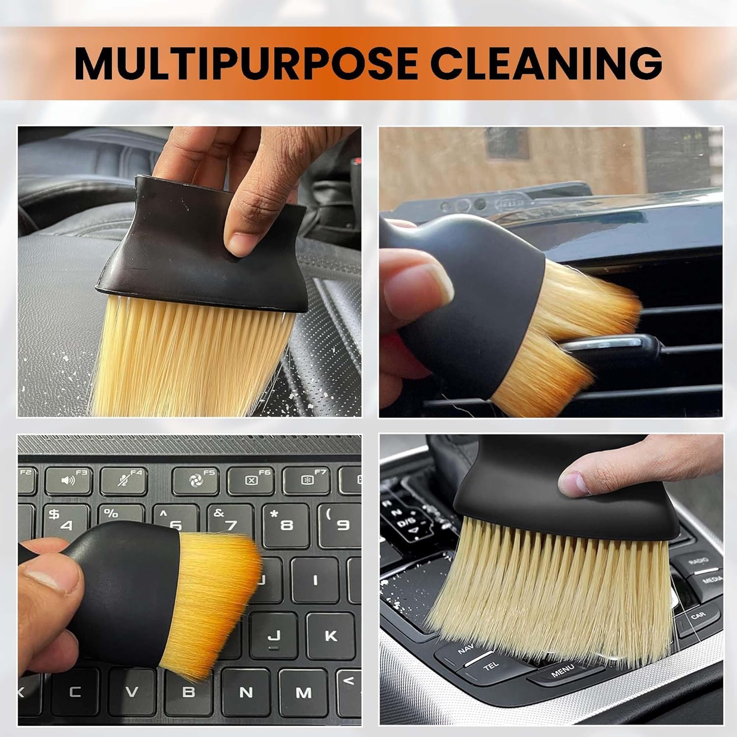 E-Cosmos Brush Mini Car Cleaning Brush with Handle and Dust Cover Car AC Vent Cleaner Dashboard Cleaner Accessories for Detailing Brush Multipurpose Gadget Cleaner Car Duster Brush (Small) (1pcs)